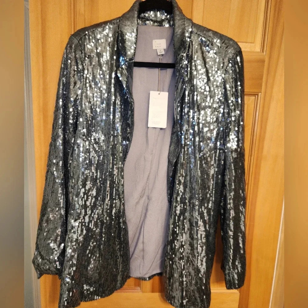 Silver Sequin Women's Holiday Blazer - A New Day Silver Size Medium - Picture 3 of 5